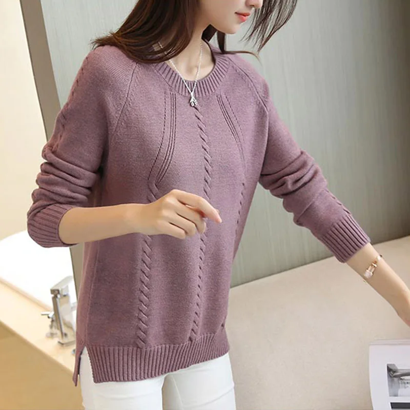 2019 Spring Autumn Warm Loose Knitting Pullover Sweater Women Korea Long Sleeved Female Side Slit Tops cc696 | Женская одежда