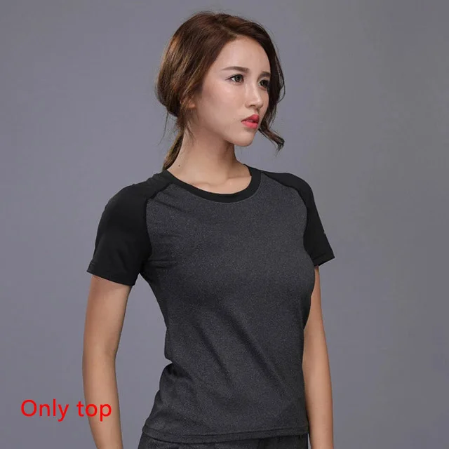 Gray T-Shirt Комплект для йоги OLOEY из 2 предметов, одежда для спортзала, фитнеса, теннисная рубашка+ штаны для бега, облегающие Леггинсы для йоги и тренировок, спортивная одежда для женщин - Цвет: Gray T-Shirt