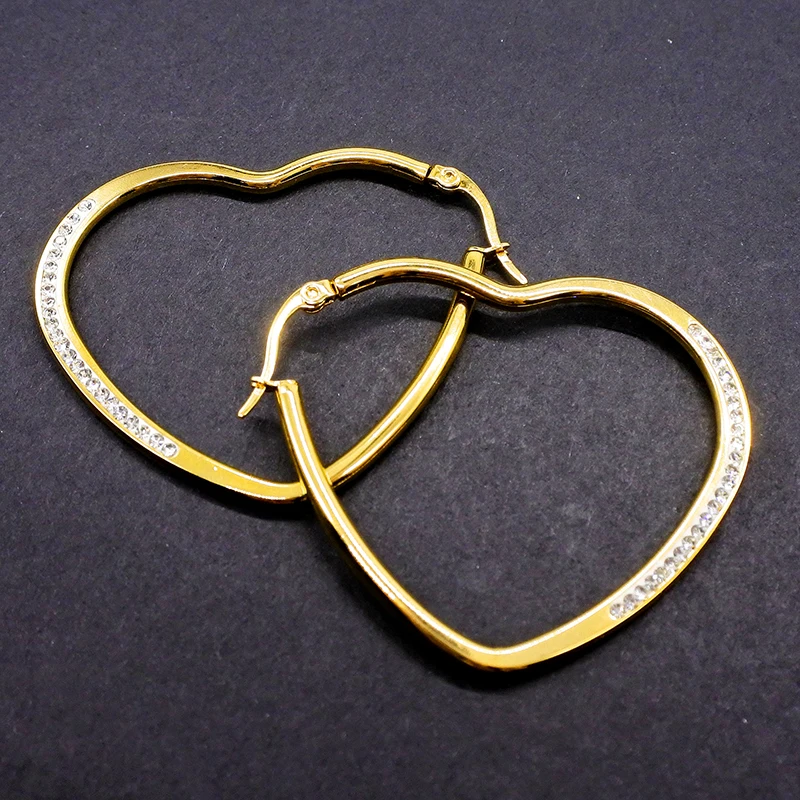 Женские серьги в форме сердца с кристаллами E029|Серьги-кольца| |