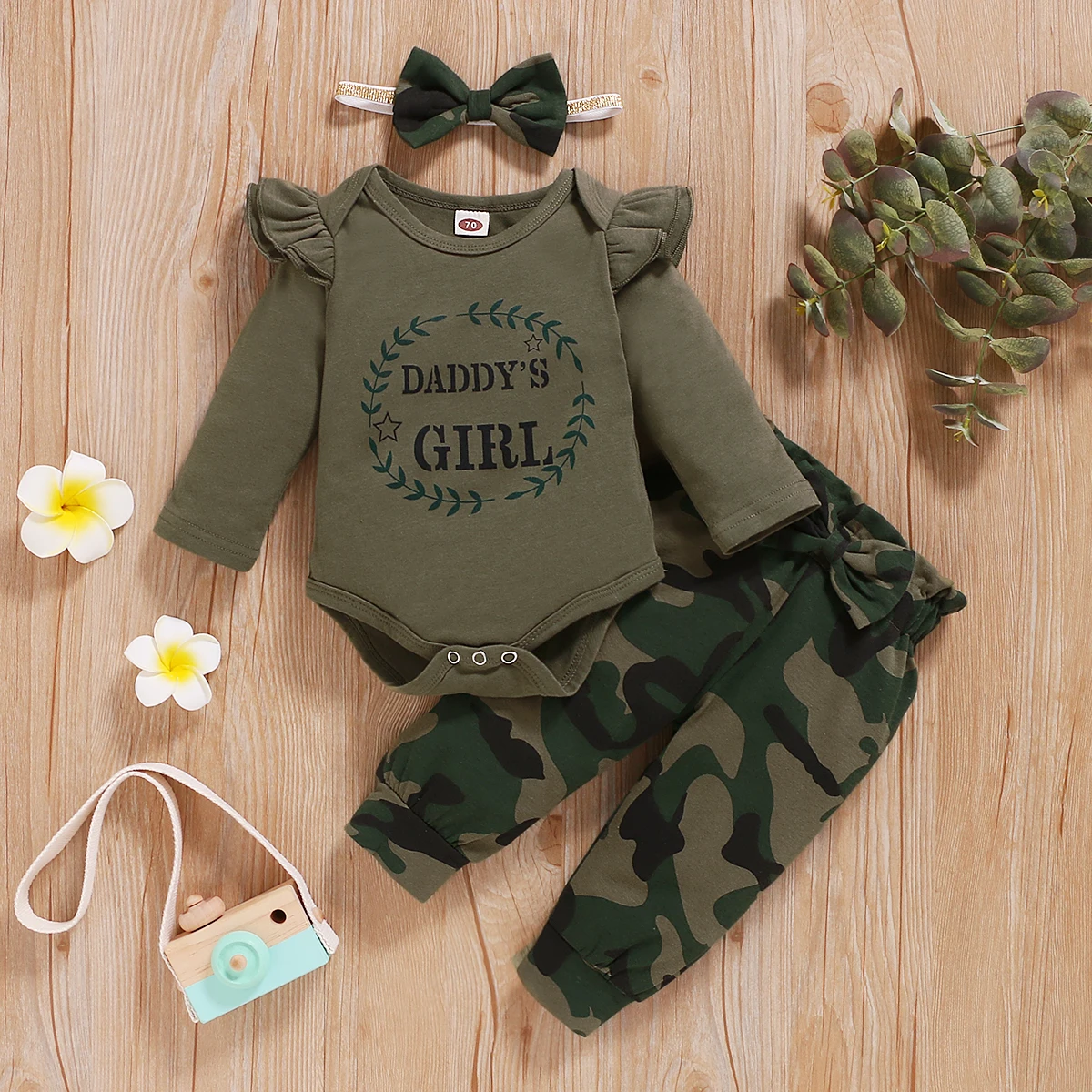 

Spring Baby Clothes For Girls 12 Month Baby Girl Clothes Long Sleeve Letters Print Comfy Camflage Pants Headband Outfits Set