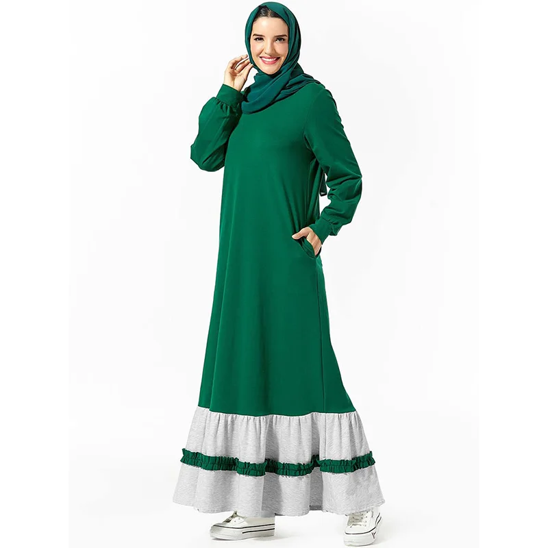 

Muslim Fashion Pocket Round Neck Long Sleeve Long Dress Middle Eastern Arab Mosque Ramadan Prayer Dubai Conservative Dress