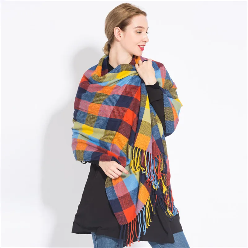 Fashion Women's Winter Stole Plaid Scarves ladies Cashmere Scarf long wool pashmina femme foulard female winter neck scarf