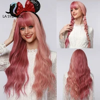 la sylphide synthetic wig long natural wavy half yellow pink half hair wigs with bangs for women cosplay party lolita wig