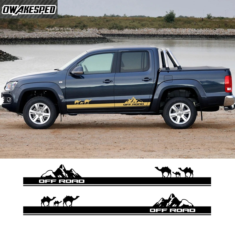 

For Volkswagen Amarok OFF ROAD Mountain Graphics Stripes Car Camel Door Side Skirt Sticker Pickup Trunk Decals Auto Accessories