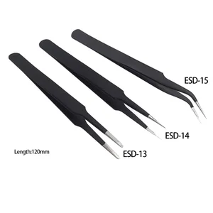 Пинцет для пайки, ESD-13, ESD-14, ESD-15, антистатический, с изогнутыми прямыми кончиками