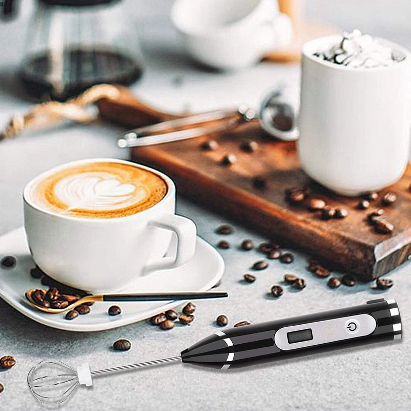

Milk Frother Handheld USB Rechargeable LCD Electric Adjustable 3 Speeds Hand Milk Foam Maker Mini Blender Drink Mixer