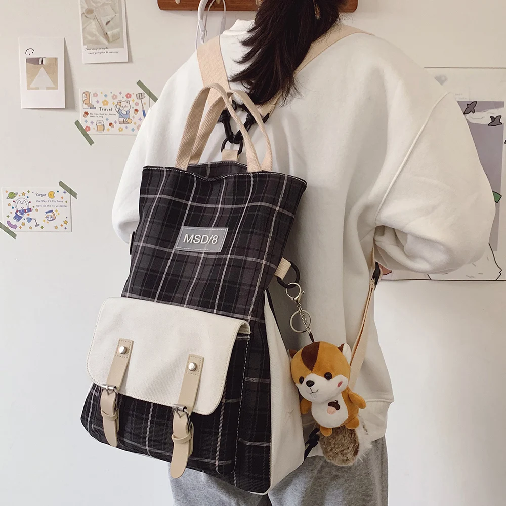 

Women Plaid Cute Backpack Nylon Female Harajuku School Bag College Lady Kawaii Lattice Backpacks Fashion Book Girl Bags Student