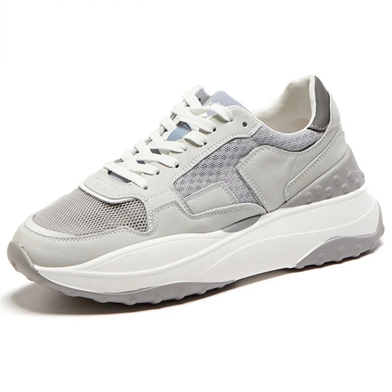 

2021 spring summer single shoes women sneaker fashion genuine leather +mesh Breathable casual flat platform shoes woman