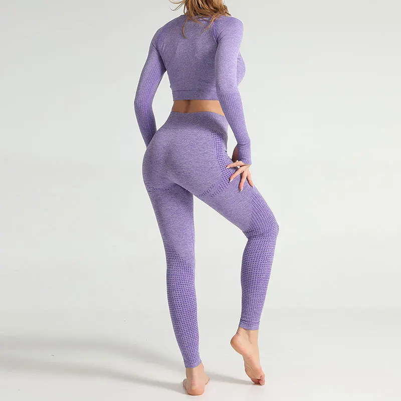 

Women Seamless Yoga Set Gym Clothing Fitness Leggings+Cropped Shirts Sport Suit Women Long Sleeve Tracksuit Solid Active Wear