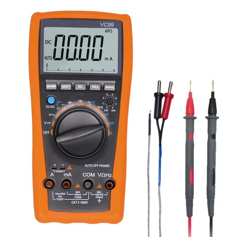 

VC99 Auto Range Digital Multimeter 1000V 20A DC AC Voltage Current Diode Tester