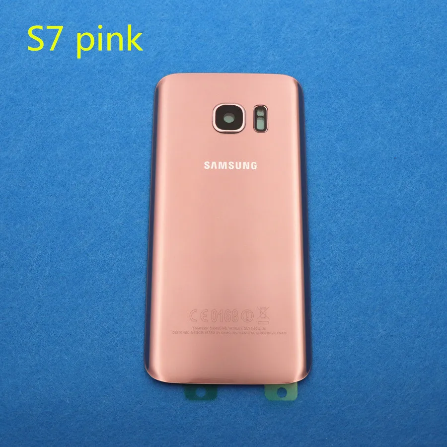 S7 Pink Новая задняя панель стеклянная задняя крышка батарейного отсека для samsung Galaxy S7 G930 G930F G930FD S7 Edge G935 G935F G935FD+ наклейки объектив камеры - Цвет: S7 Pink