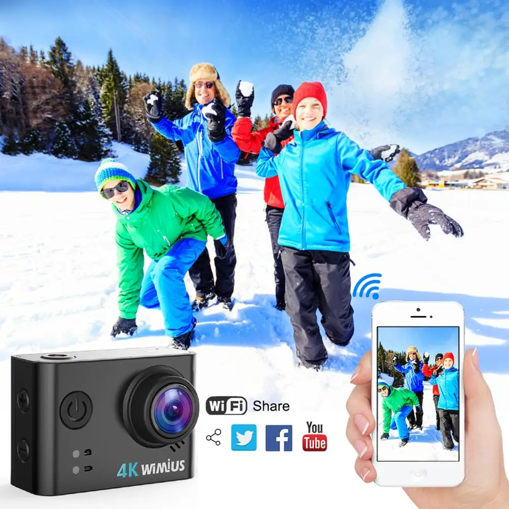 WiMiUS 4K 30fps экшн камера Full HD WiFi Пульт дистанционного управления 60 м 200ft