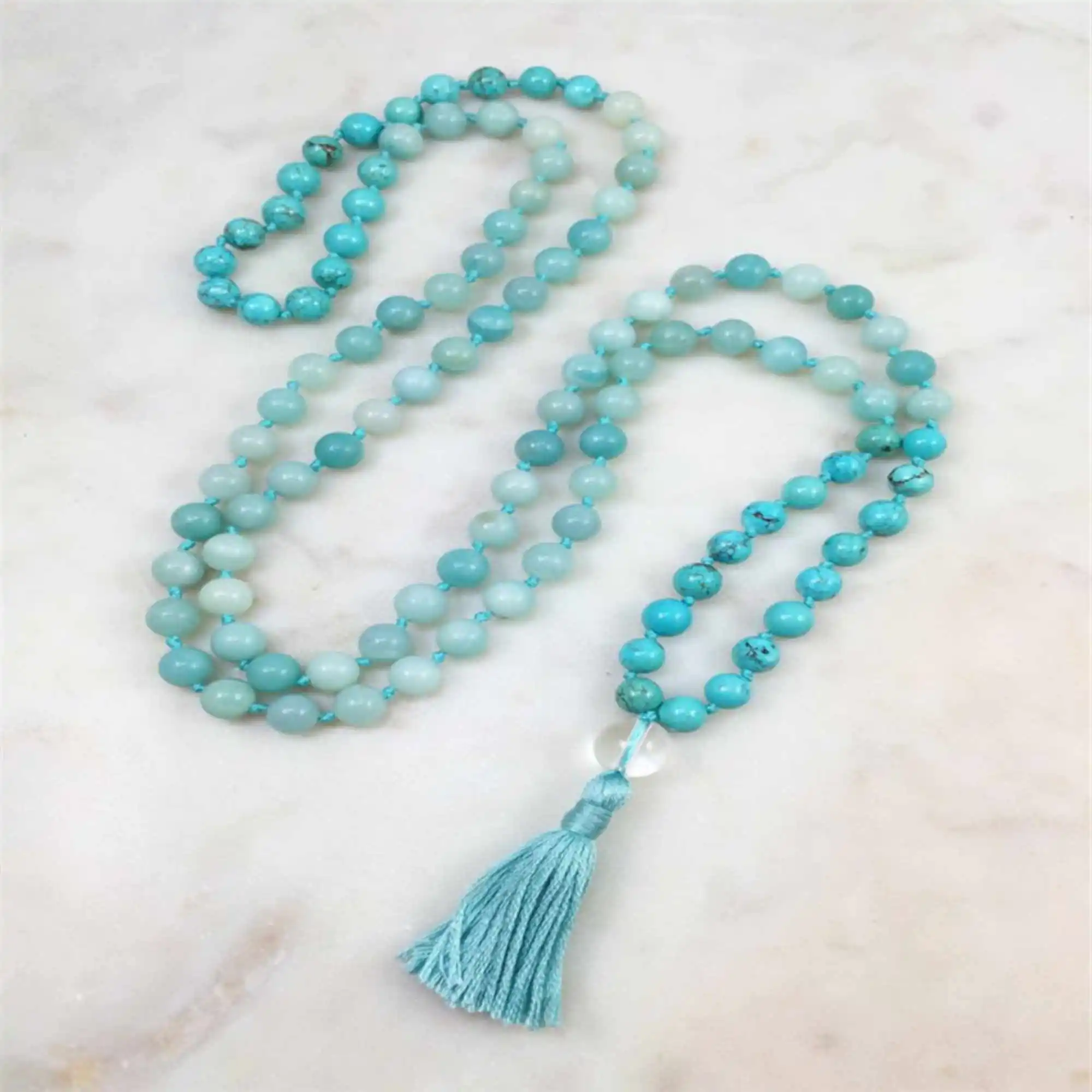 

8mm Aquamarine 108 Buddha gemstone Beads Tassels Bracelet Thanksgiving Day Wristband Spirituality Restore Blessing Dark Matter