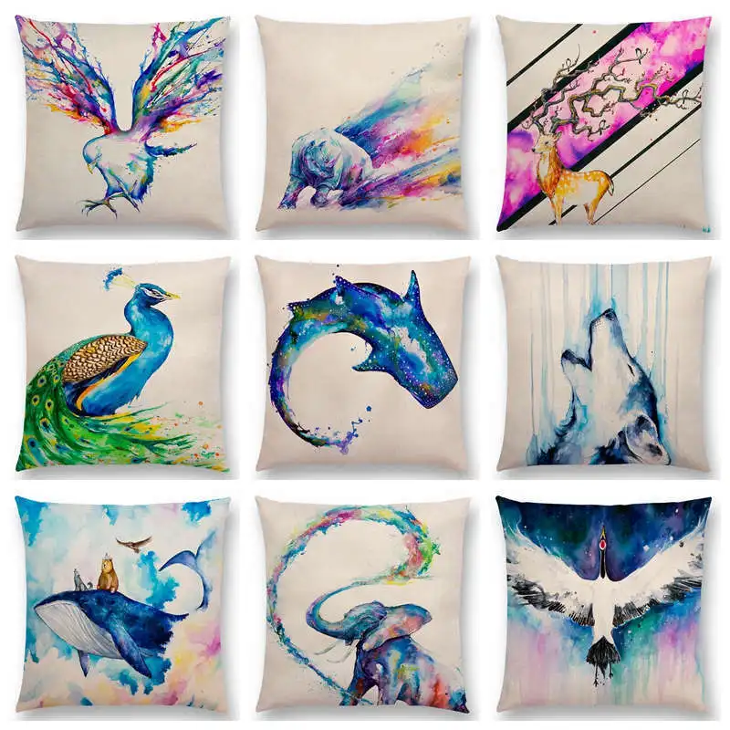 Чехол для подушки с рисунками оленя павлина волка Кита слона|Наволочки| |