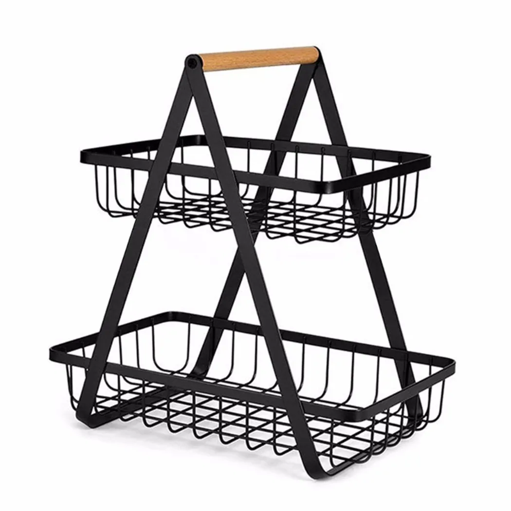 Double-layer Metal Fruit Basket Portable Kitchen Storage For Fruits Vegetables Home Rack Organization | Дом и сад