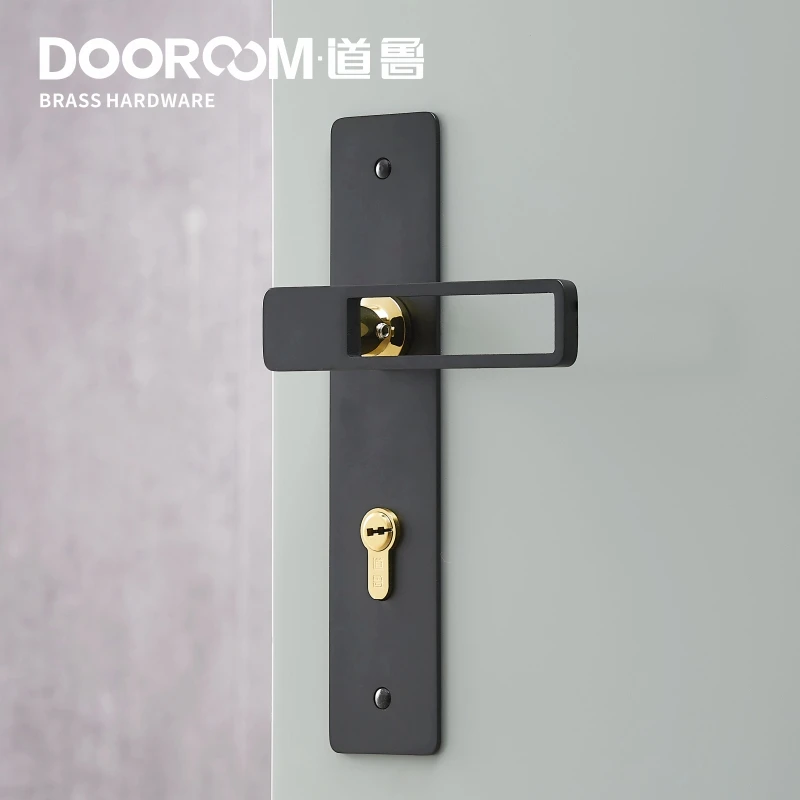 Dooroom латунный дверной рычаг ультра-тонкий бесшумный черный золотой интерьер спальня ванная комната деревянный дверной замок набор длинная пластина