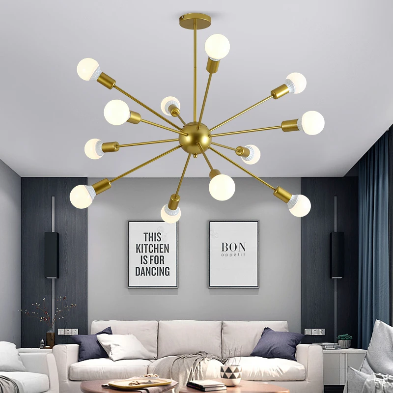 Железная светодиодная люстра в стиле ретро с золотым блеском потолочная лампа со