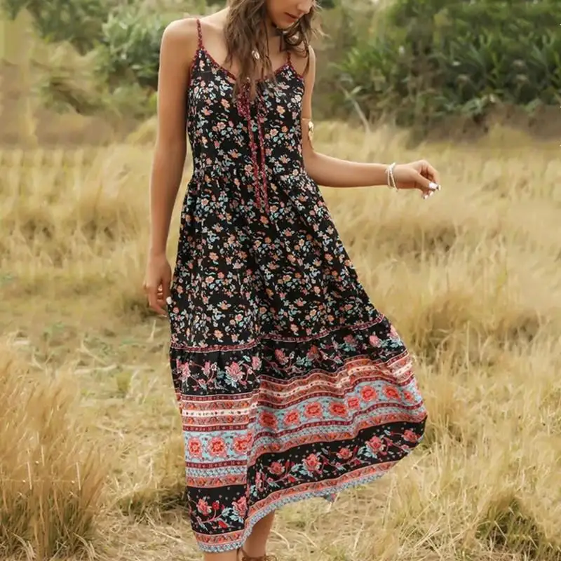 Женское платье ZITY богемное Свободное с v образным вырезом и цветочным принтом на