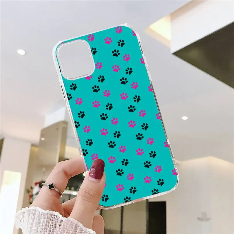 

Cute dog foot comic painting Phone Case Transparent for iPhone 6 7 8 11 12 s mini pro X XS XR MAX Plus SE cover funda coque