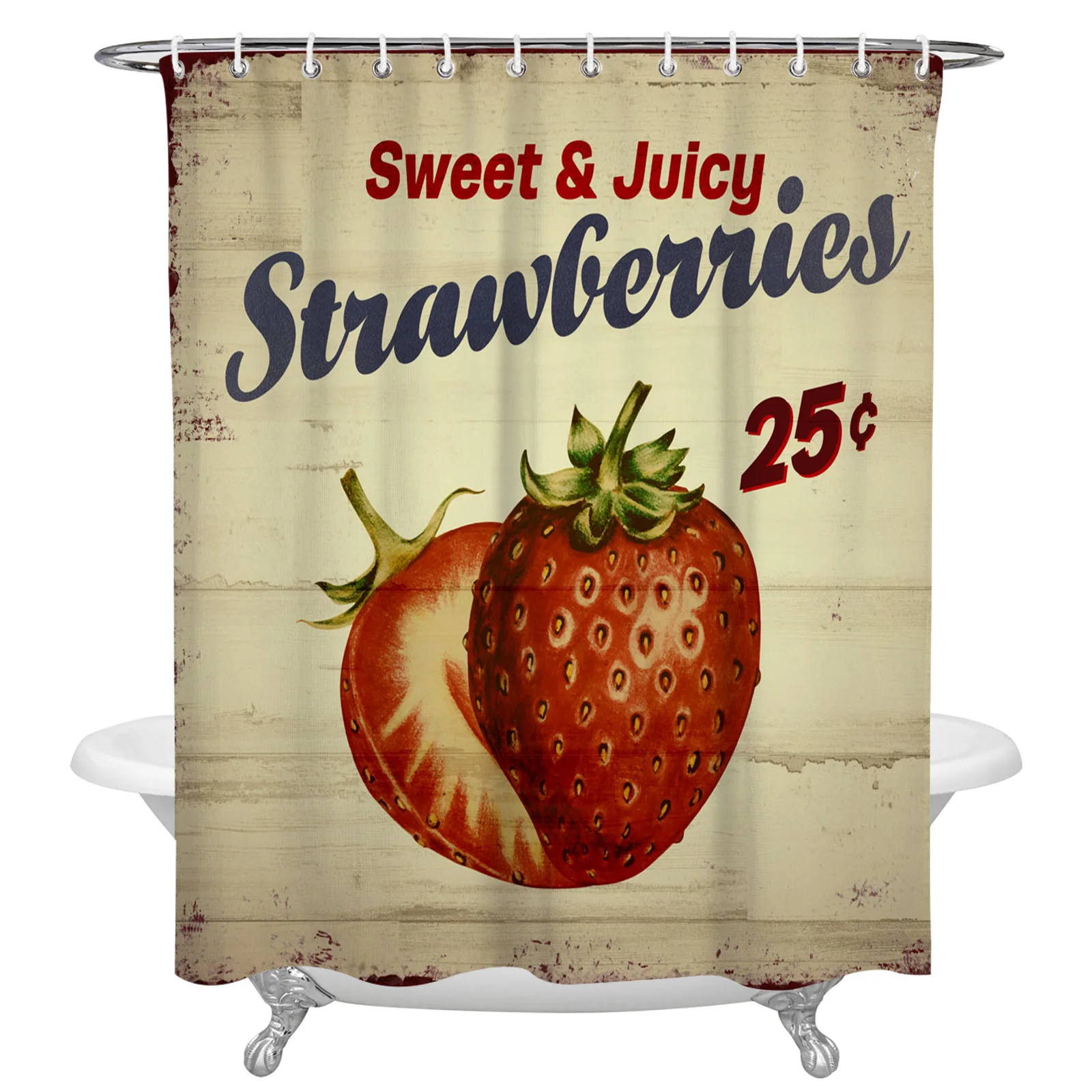 

Fruit Strawberry Wood Grain Retro Shower Curtain Home Bath Decorative Waterproof Polyester Fabric Bathroom Curtain