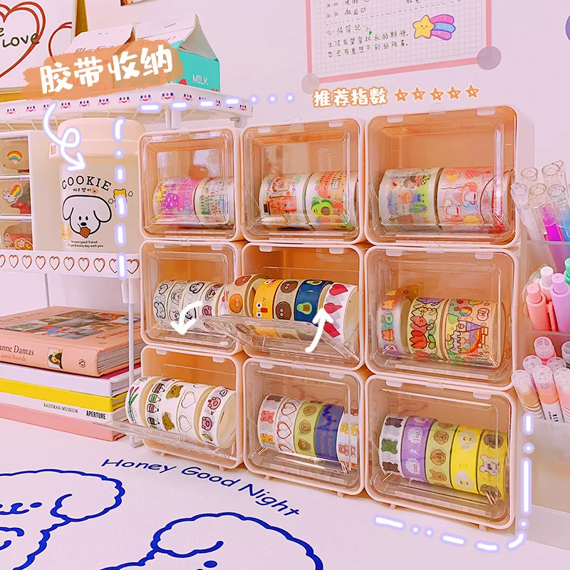 

Ins Desk Organizer Lid Sundries Tape Stationery Storage Box Transparent Small Box Acrylic Rack Kawaii Stationery Organizer Box