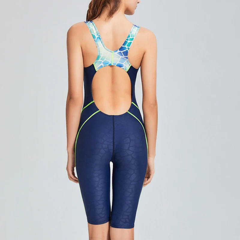 Riseado New Sport One Piece Swimsuit Patchwork Competitive Swimwear Women Racer Back Bathing Suit Boyleg Swimming Bodysuit