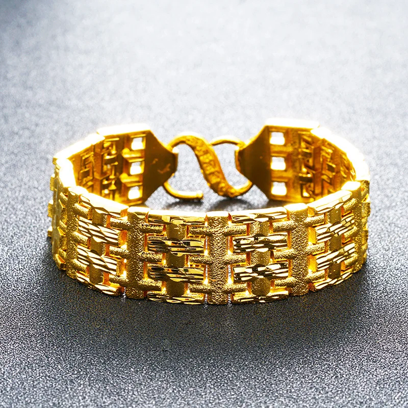 24K золотой цвет Мужские металлические браслеты широкий браслет Европейский