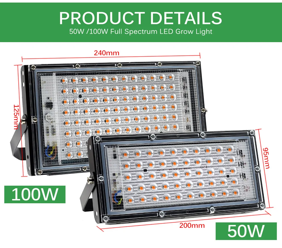 

220V Full Spectrum LED Grown Light Phyto Lamp Fitolamp Greenhouse Vegetable Seed Plant Lighting 100W 50W Hydroponics Culture Kit