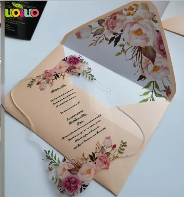 Горячий красочный цветок акриловая открытка с печатным цветочным конвертом на