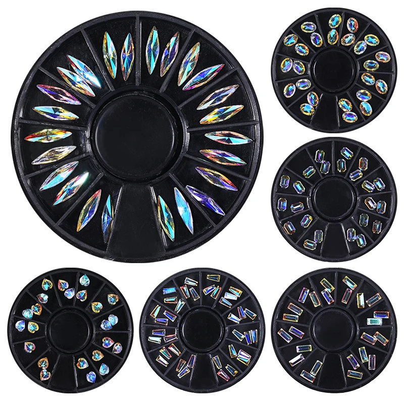 1 коробка 3D украшение для ногтей в колесиках конский глаз геометрическая форма