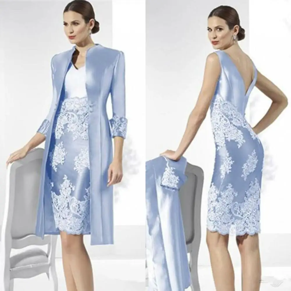 Светильник голубые платья 2019 для матери невесты с пиджаком кружевное платье