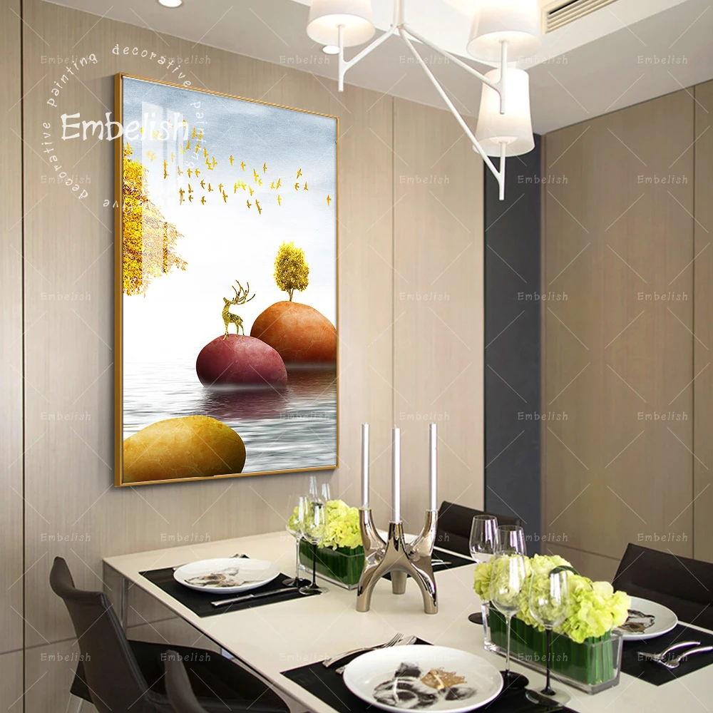 

1 Piece Big Golden Tree And Stones Landscape Wall Posters Modern Home Decor Pictures For Living Room HD Spray Canvas Paintings