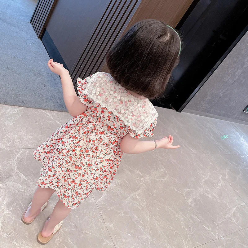 

Celveroso 2021 summer new girls dress girls bubble sleeve lace floral lapel dress cool and lovely princess dress