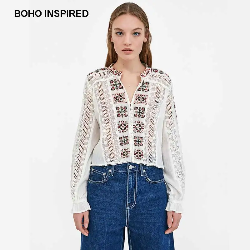 Женская винтажная рубашка с длинным рукавом и вышивкой богемный Вдохновленный