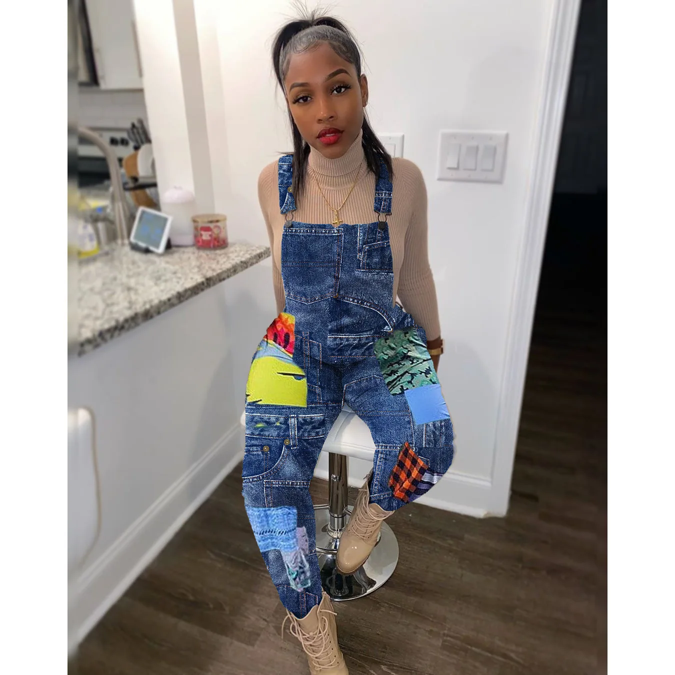 

Jump Suits Womens Jeans Blue Sleeveless Romper Pants Womens Clothing 2020 Fashion Casual Printed Ripped Suspenders Jumpsuit Bib