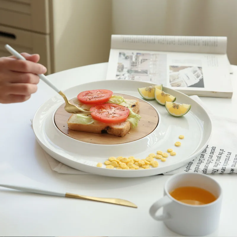 

Solid Color Western Plate with Bamboo and Wood Tray Scrub Coloured Glaze Sushi Plate Steak Plate Plates Ceramic