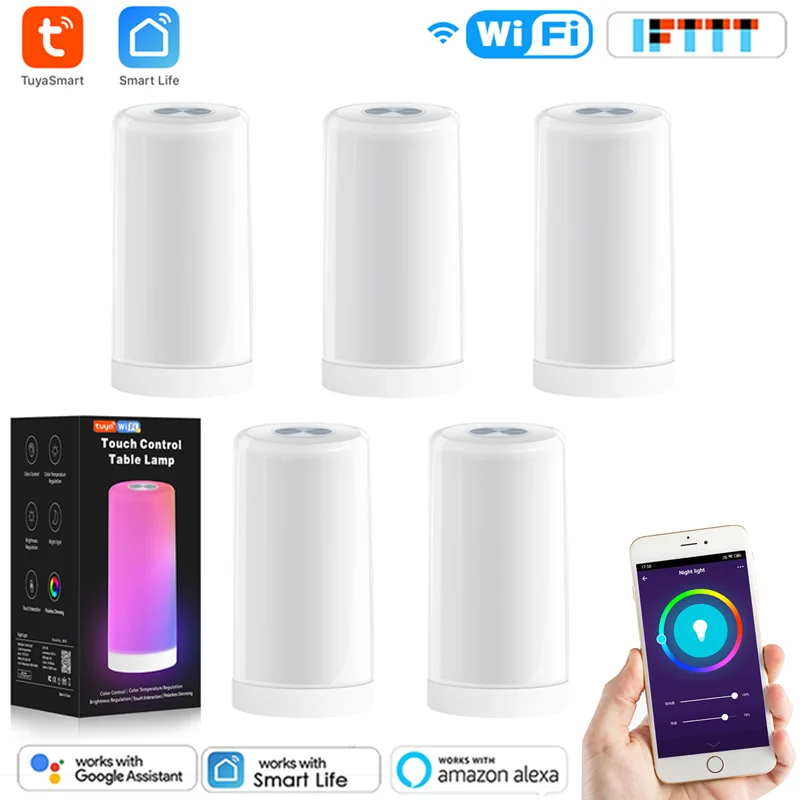 

New Rechargeable Tuya LED Touch Control Night Light Induction Dimmer Intelligent Bedside Portable Lamp Dimmable RGB Color Change