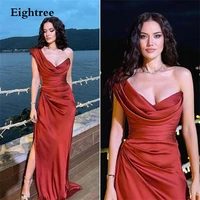 eightree modern wine red long mermaid side slit evening dresses sleeveless party gowns one shoulder dresses robe de soiree
