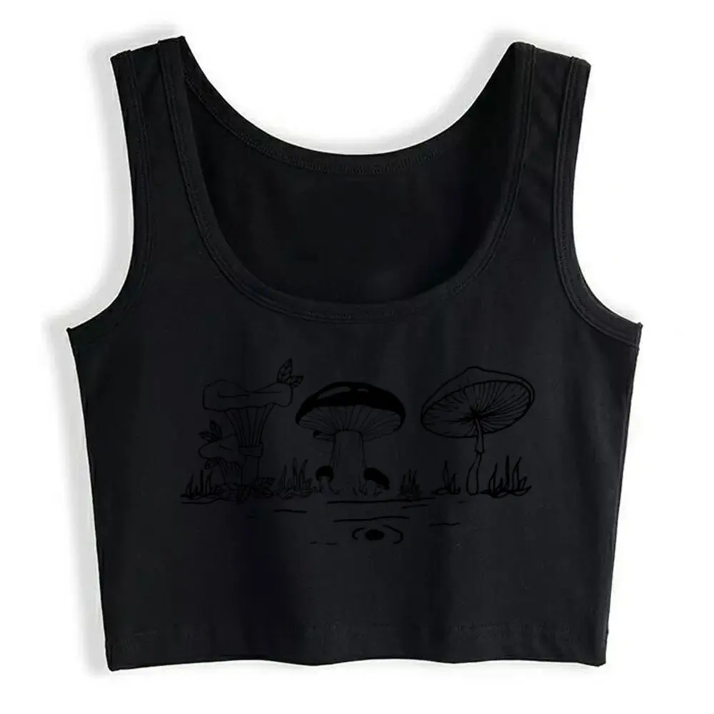 

Crop Top Sport Mushroom Cottagecore Aesthetic Goblincore Mycology Humor Black Cotton Tops Women