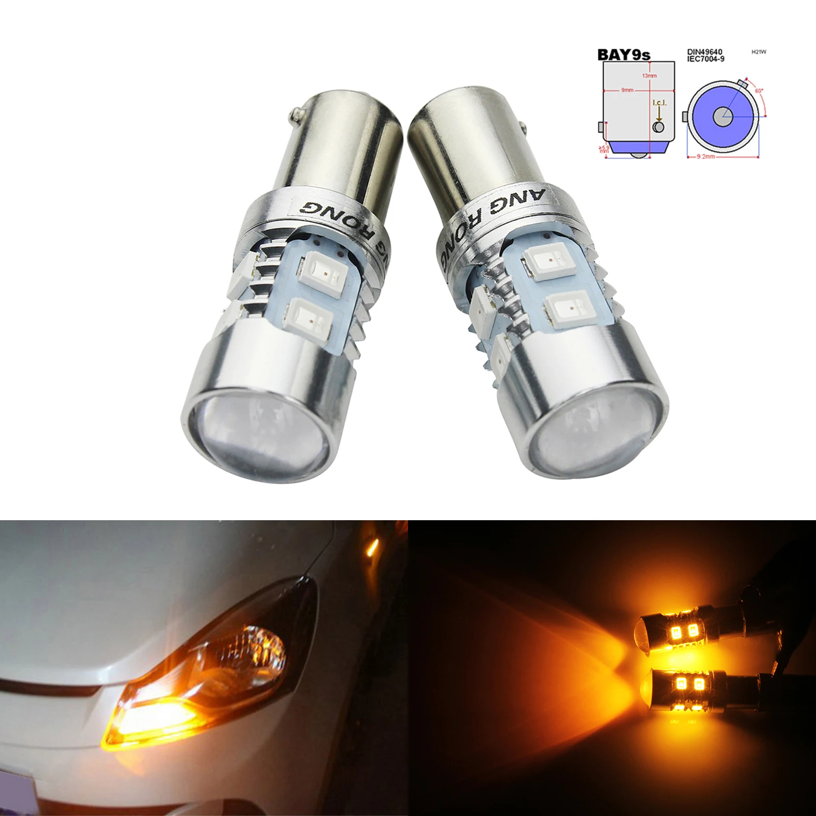 ANGRONG 2x Янтарный 435 H21W BAY9s 10 SMD светодиодный светильник указатель поворота