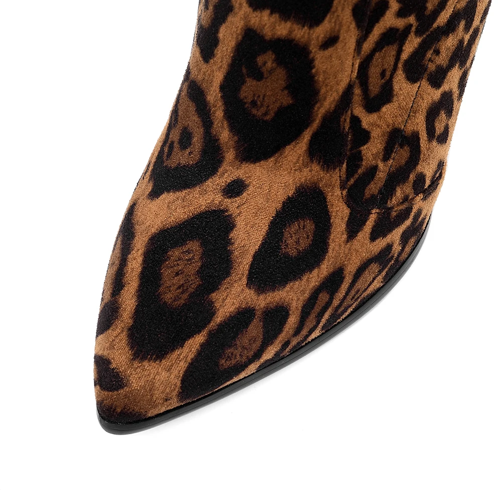 Женские эластичные сапоги до колена Леопардовые зимние для женщин Вечерние на