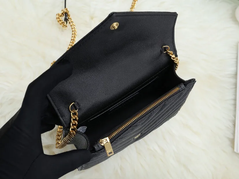 

Women's Fashion Luxury Designer Caviar V-Plaid Leather Handbag Chain Flap \Envelope Bag Crossbody Bag Shoulder Bag Office 2 Size