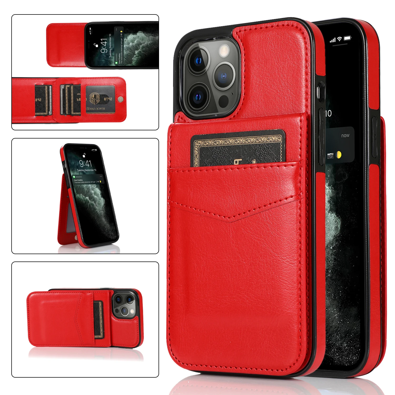 

Leather PU Case For For 5 6 6S 7 8 Plus XS XR 11 Pro12 Mini Pro SE 2020 Back Cover Shockproof Card Slots Bag Stand Phone Shell