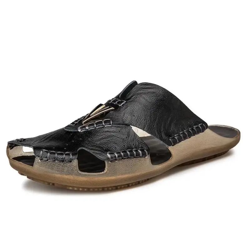 

2021 Summer Men New Rock Style Alternative Fashion Flat Bottom PU Leather Men's Sandals Soft Bottom Antiskid Comfortable 3KC181