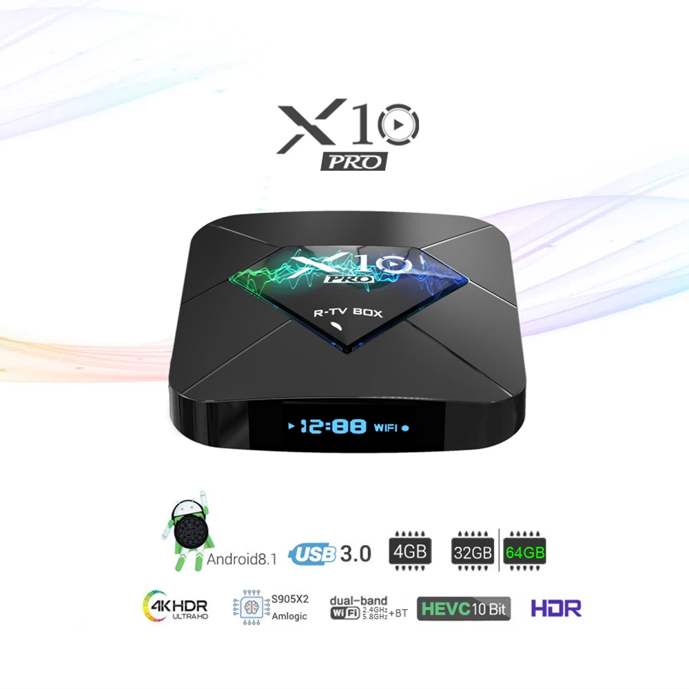 ТВ-приставка Android 9 0 стандартная версия X10 Pro DDR4 Amlogic S905X2 4 + 32/64 ГБ BT4.0 USB3.0 2 4/5 ГГц