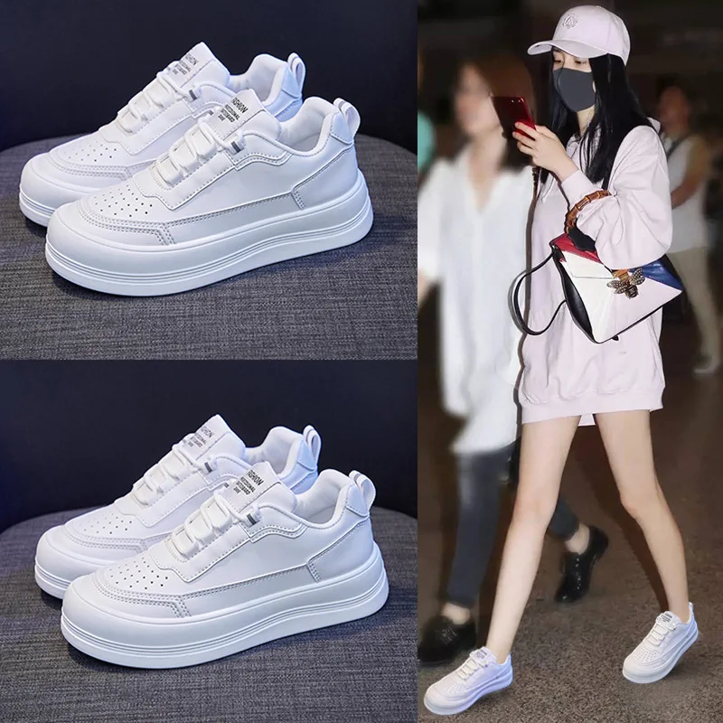 

2021 New Spring Women Casual Shoes Street Fashion Comfortable Girl Student Big Toe Leather White Leisure Flat Shoes Sneakers