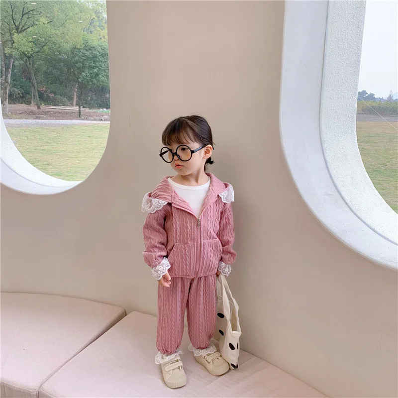 

Children Clothing 2021 Spring Toddler Girls Clothes Knitted Lace Hooded Costume Outfit Suit Kids Casual Girls Clothing Sets