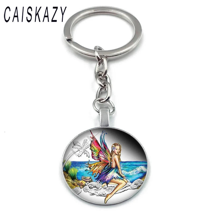 Крылья феи на Луне стеклянный купол для ключа Держатель красивая бабочка ангел с