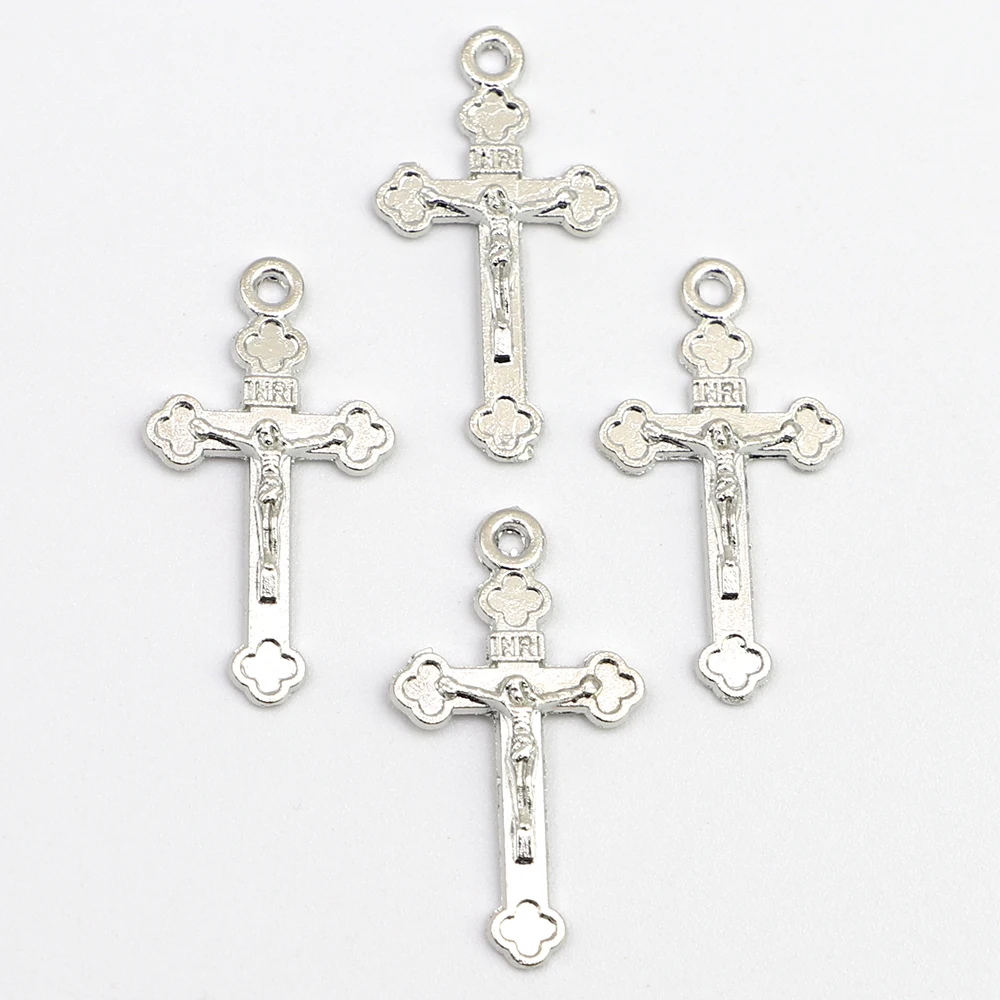 100 шт миниатюрных крестовых медалей Распятие Иисуса Христа для Розария |
