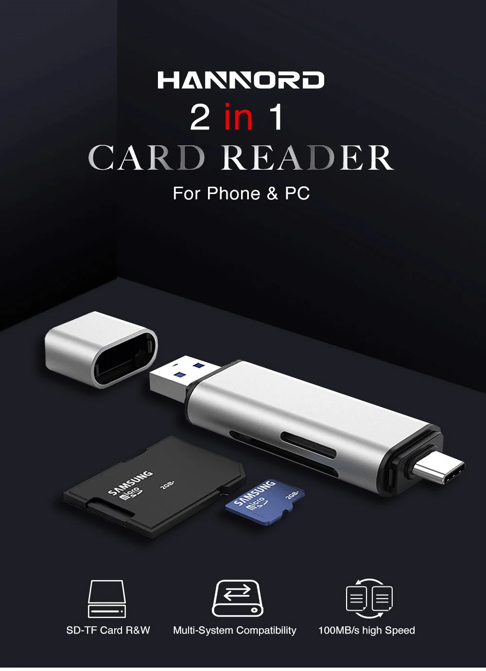 Hannord USB 3,0 кард-ридер Тип C для SD Micro SD TF адаптер для ноутбуков Аксессуары OTG кардридер смарт-карта памяти SD кард-ридер